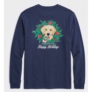 Vineyard Vines Mens XL Navy Blue Happy Holidays Golden Retriever Pocket T-Shirt